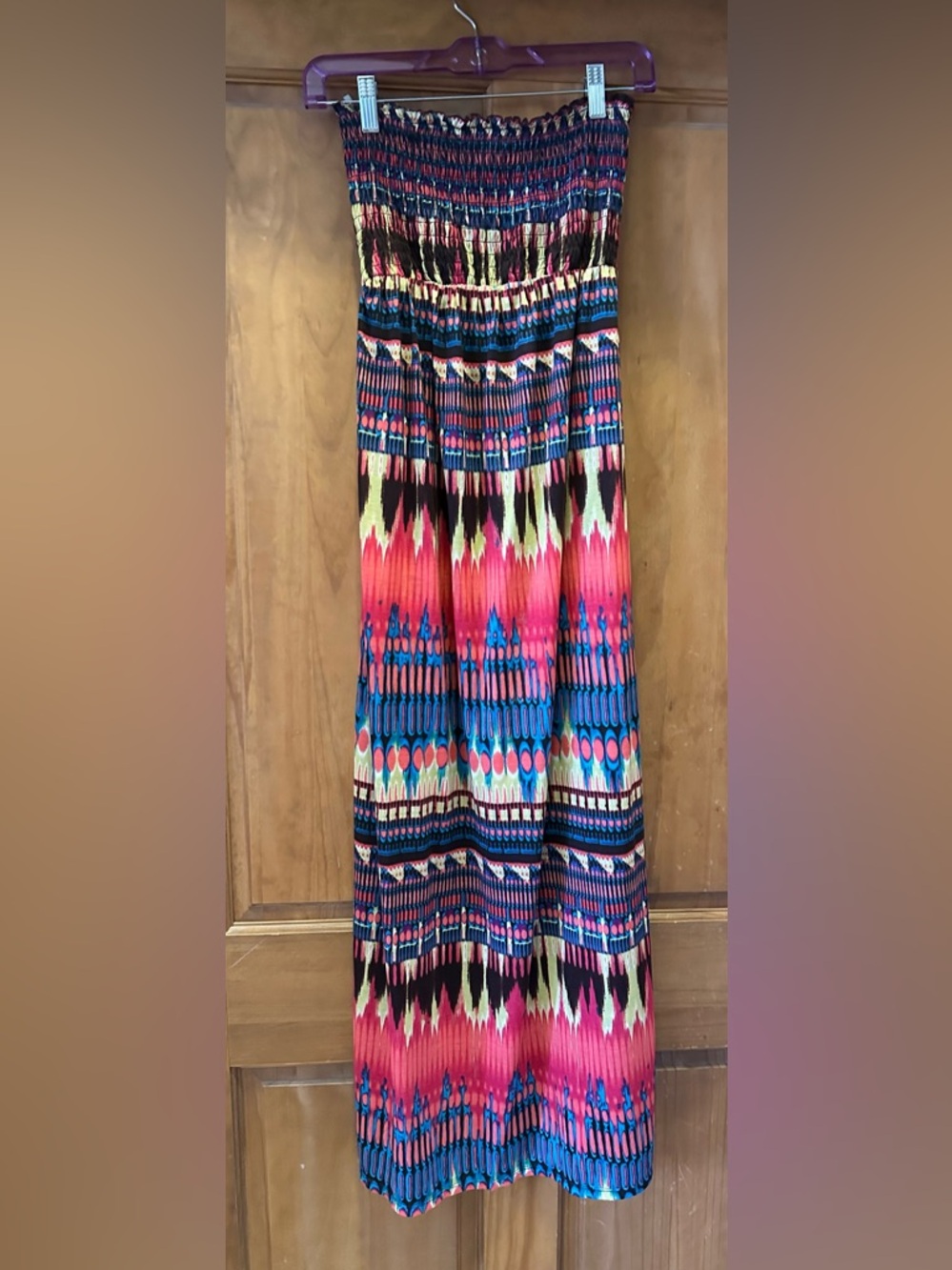No Boundaries Strapless Maxi Dress in Pink, Blue and Black